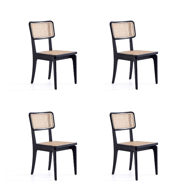 Manhattan Comfort Giverny Dining Chair in Black and Natural Cane, Set of 4 2-DCCA04-BK - main